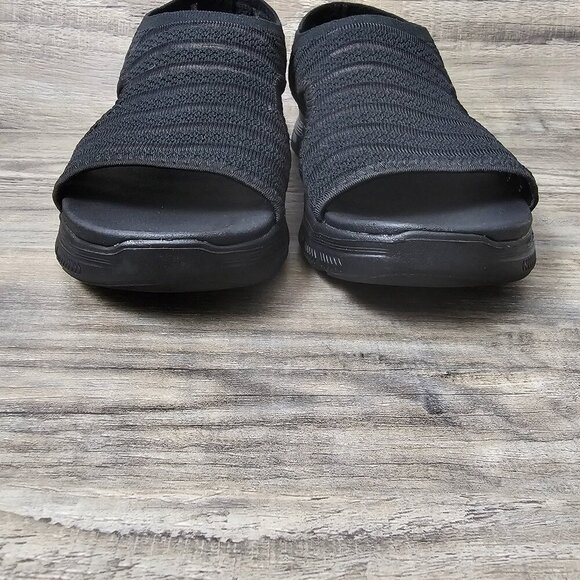 Sketchers Yoga Foam Flex Appeal 4.0 Boldest Black Sling Back Sandal Shoe - Picture 4 of 9